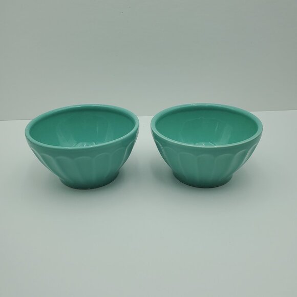 Anthropologie Latte Stoneware Turquoise Cereal Bowls Aqua Biscuit Soup Bowls - Picture 2 of 6